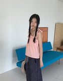 Mass Chiffon Frill Banding Ribbon Strap Sleeveless