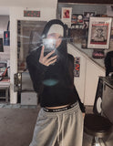 Dazzle ribbed snap semi-crop hoodie