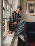 Moment Punching Stripe Knit Cardigan