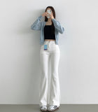 Color Raw Cotton Denim Slim Semi Bootcut Pants