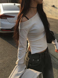 [MADE] Mecca Button Unbalanced Off-Shoulder Slit T-shirt
