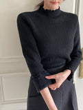 Ets Mink Brushed Openwork Frill Turtleneck Knit