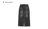 Rising black blue strap wide pants