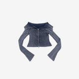 Beckyan Off-Shoulder Two-Way Knit Zip-up