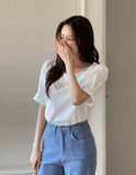 Romance Heart Neck Short Sleeve Puff T-Shirt