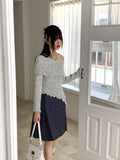 Lawton ribbed diagonal off-shoulder long sleeve knit