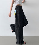 Non-Fade Summer Cooling Banding Folding Cut Hem Snap Wide Denim Pants