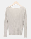 Ruden Pleated Print U-Neck Long Sleeve T-Shirt