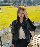 Semi crop leather blouson rider jacket