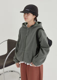 [BAONHAUS] Amoki check color fleece hood zip-up jumper