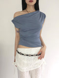 Charba Shirring Unbalanced One Shoulder Sleeveless T-shirt
