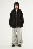 Unbalance rib banding fleece hood zip-up