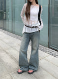 PT Diagonal Net One Shoulder Lip Neck Mesh Long Knit