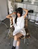 Pne Shirring Banding Puff Short Sleeve Mini One Piece