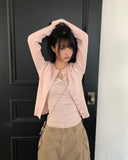 Cure Button Ribbed Round Cardigan
