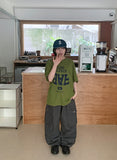 Checker Parachute Banding Wide Cargo Pants
