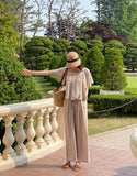 [Two Piece] Wings Frill Wing Blouse Wide Banding Pants