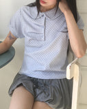 Polat Dot Pintuck Collar Short Sleeve T-Shirt