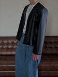 Collarless Crop Leather Jacket