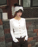 Dabu Lace Button Ribbed Cardigan
