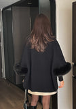 [Muffler + Belt Set] Zader Cape Fur Half Coat