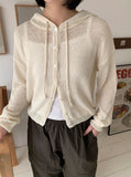 Rohyu Boucle Summer Knit Hood Cardigan