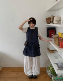 Huttle Check Tiered Layered Sleeveless One Piece