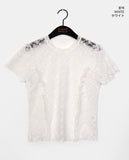 Puffy lace see-through frill t-shirt
