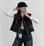 Full Fleece Brushed High Neck Buckle Mustang Vest