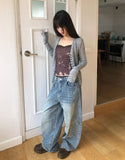 BL Button Point Ribbed Slim Cardigan