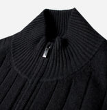 High neck knit zip-up cardigan