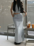 Denim slit long skirt