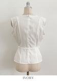 Okan Round Neck Pintuck Sleeveless Blouse (Belt Set)