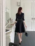 Syubel Collar Flared One Piece (Belt set)
