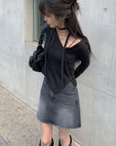 Dinto Muffler Unbalance Cardigan Set