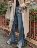 slit straight denim pants