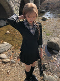 Padin Fake Layered Check Shirt Slim Ribbon T-shirt