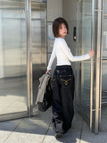 Emil Back Buckle Stitch Raw Denim Wide Pants