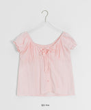 The Mill Shirring Ribbon Lace Short Sleeve Blouse