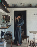 Combed fabric washed wide denim