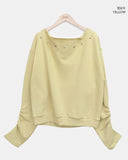 Tempu Star Studded Sleeve Shirred Off-Shoulder Sweatshirt