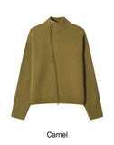 Ray-fun mix diagonal knit zip-up