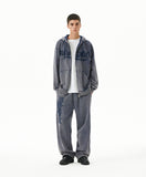 WASHED CUT OFF APPLIQUE HOOD ZIP UP