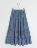 Cayue Check Shirring Tiered Banding Long Skirt