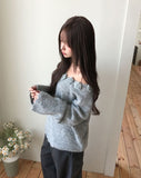 Rosy Flower Hairy V-neck Knit