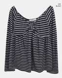 Bree Stripe Shirring Long Sleeve T-Shirt