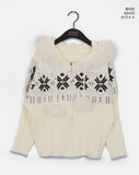 Leku Snowflake Nordic Cable Bell Fur Knit Zip-up