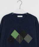Hehen Argyle Patch Round Over Knit