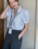 Labor Stripe Puff Shirt Blouse