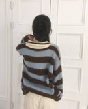 Zenzen Stripe Brush Collar Knit